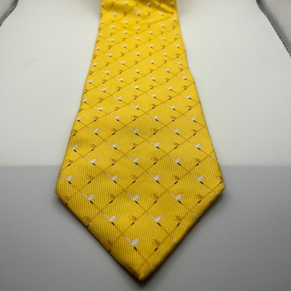 IZOD Golf Theme Men’s Silk Necktie – Woods & Drivers – Yellow/White – 100% Silk